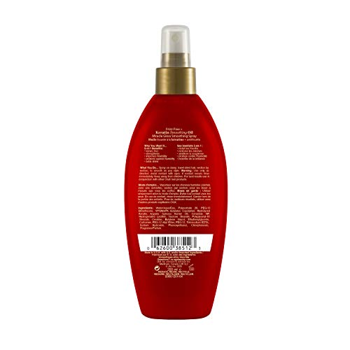 OGX Frizz-Free + Keratin Smoothing Oil Miracle Gloss Spray, 5 in 1, De-frizz & Shiny Hair, Argan Oil